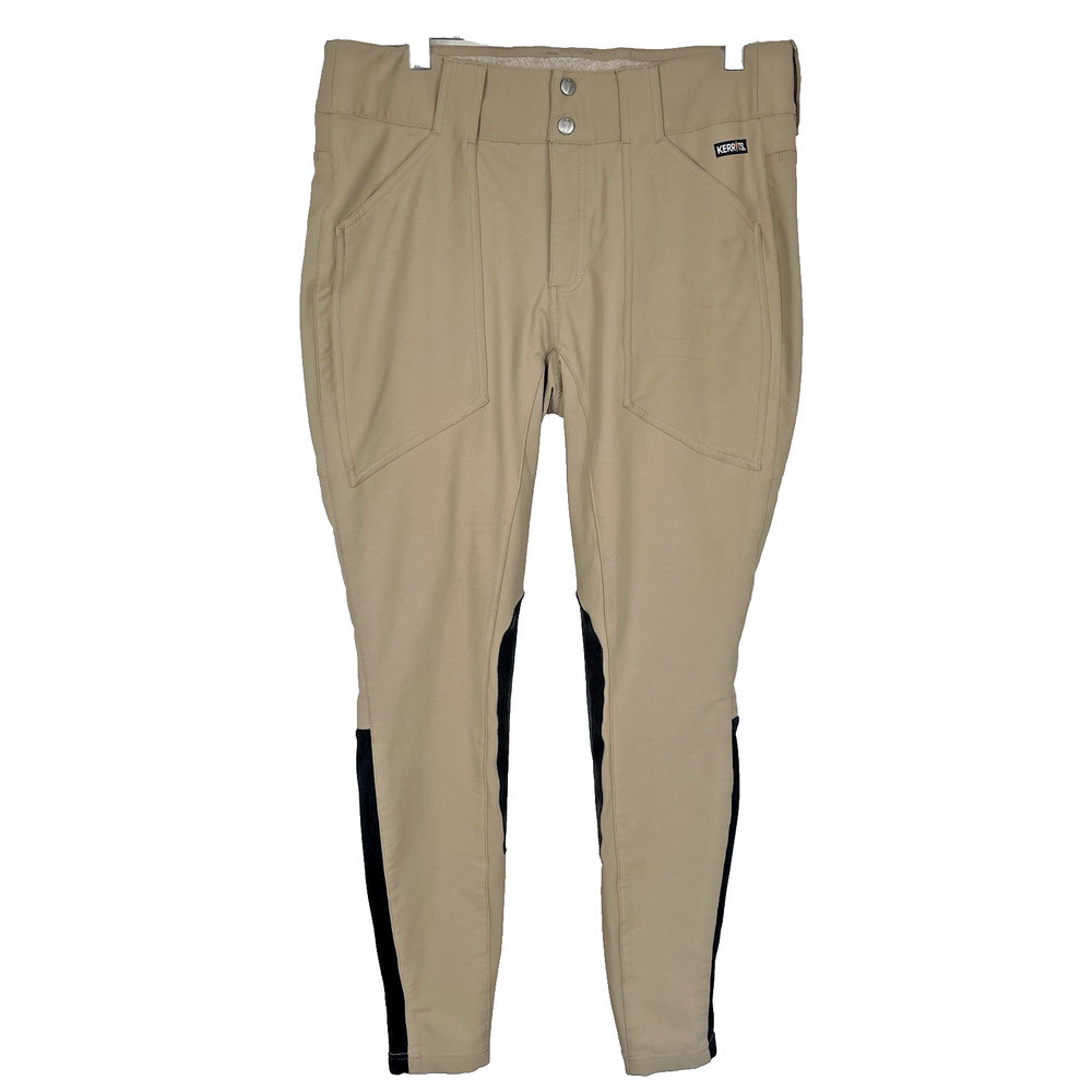 Kerrits Denim Thermal Knee Patch Breeches Size L Tan Equestrian Riding Pant